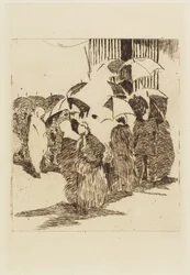 Schlange vor dem Metzgerladen, 1870